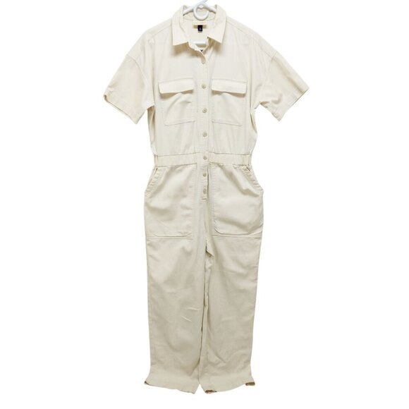 Universal Thread Womens Beige Utility Jumpsuit Overalls Short Sleeves  Size 8 - Picture 1 of 13